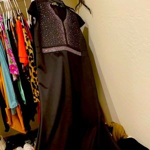 Black evening gown with rhinestone